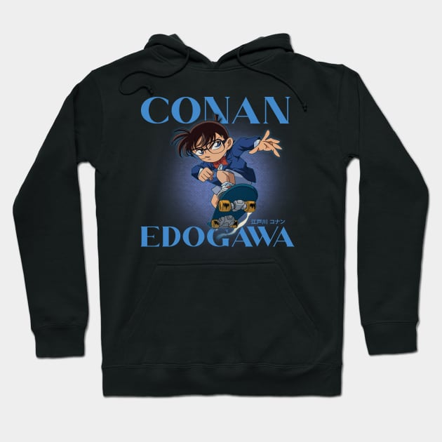 Detective Conan - Conan Edogawa Skateboarding - 90s Vintage Anime and Manga Hoodie by clvndesign